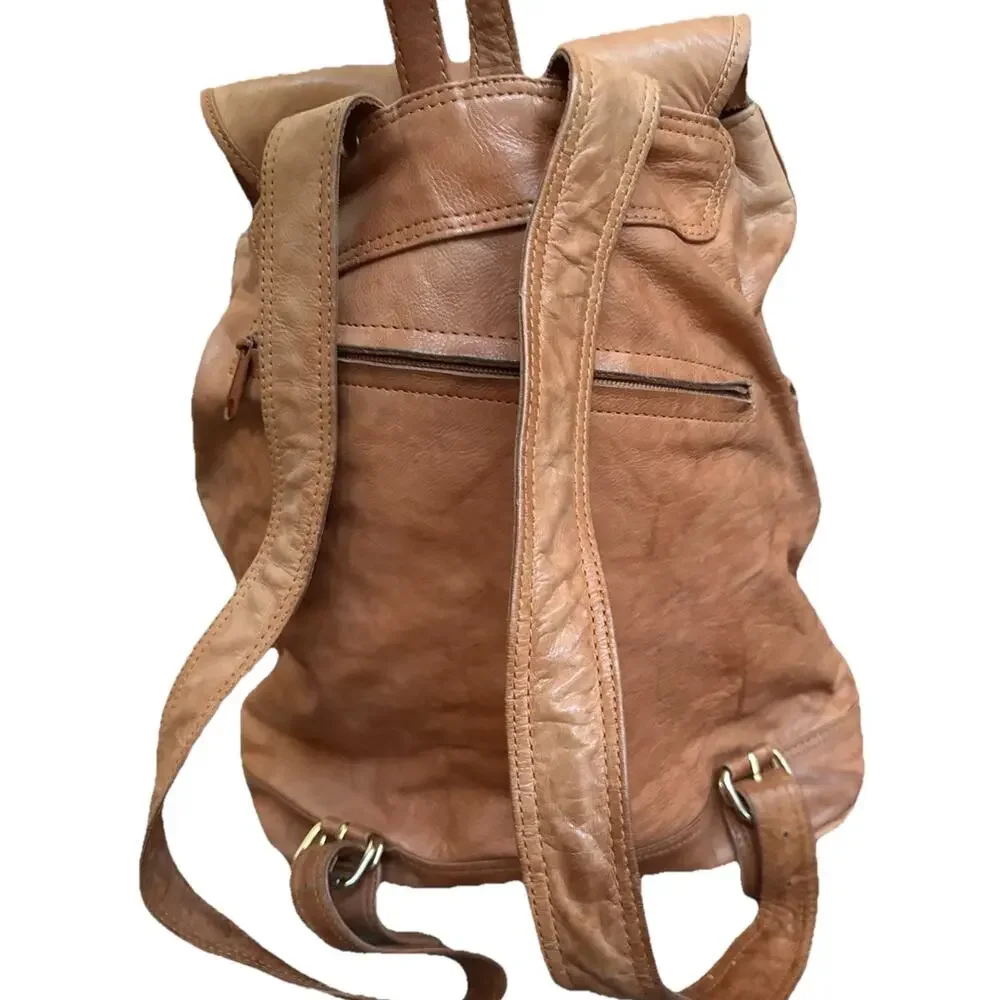 Vtg Kara Leather Backpack Tan Leather Rucksack Heritage Utility Boho USA Bag